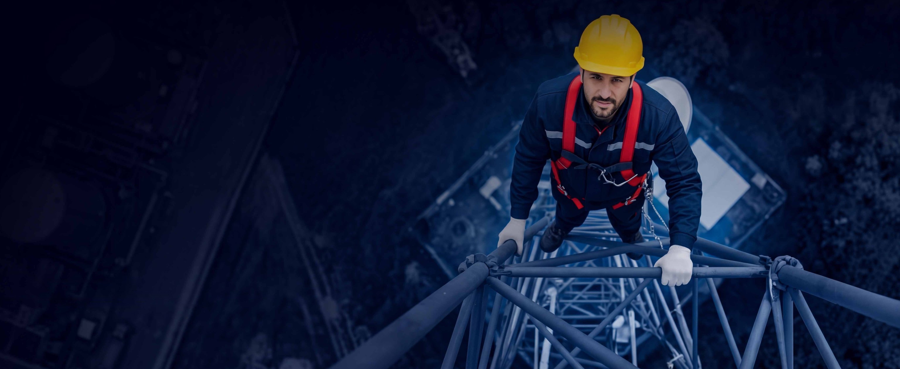 Technician climbing a telecom tower