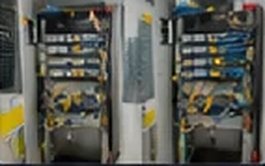 Installed equipment cabinets with fibre and power cabling