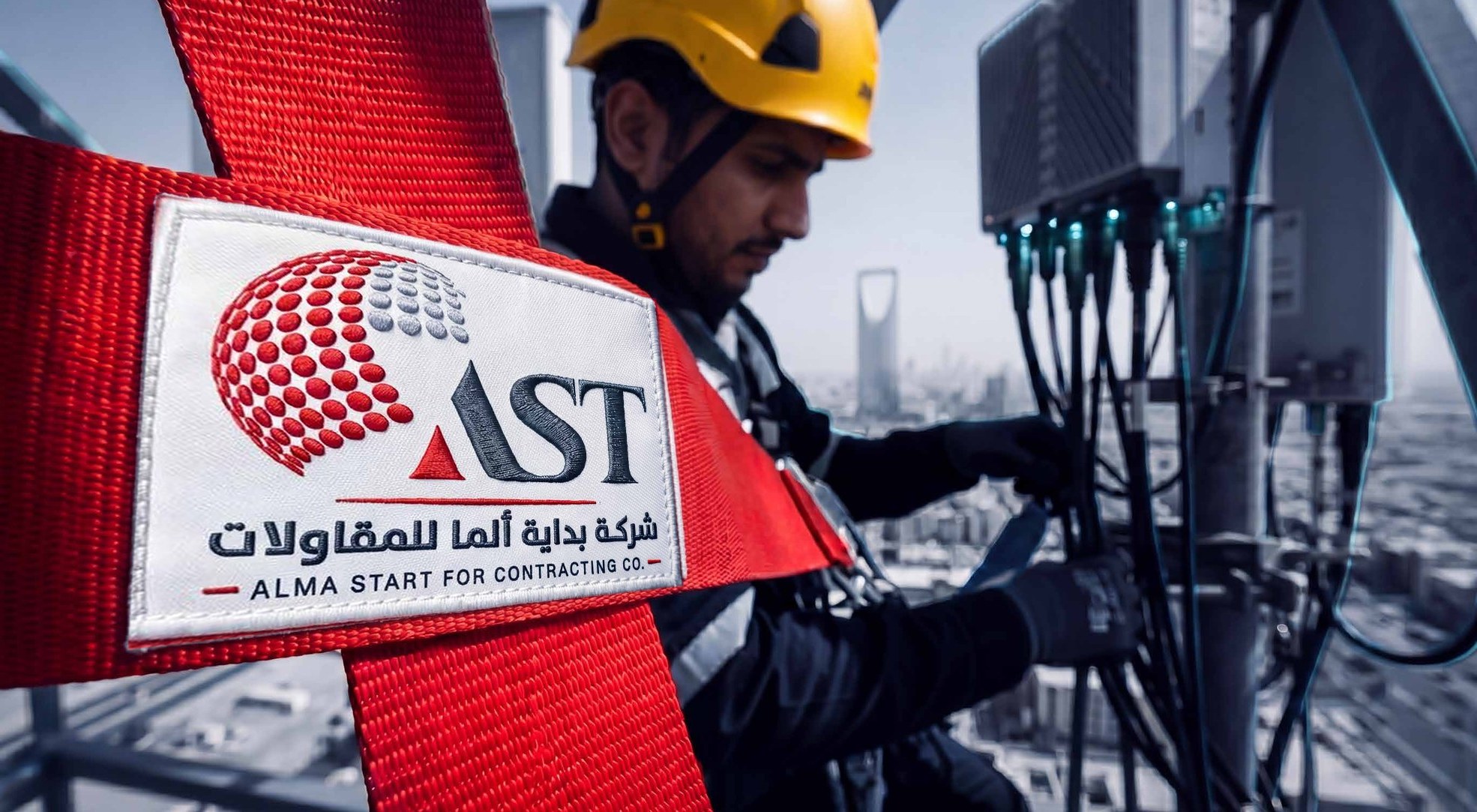 فني من ⁨AST⁩ يعمل في موقع اتصالات